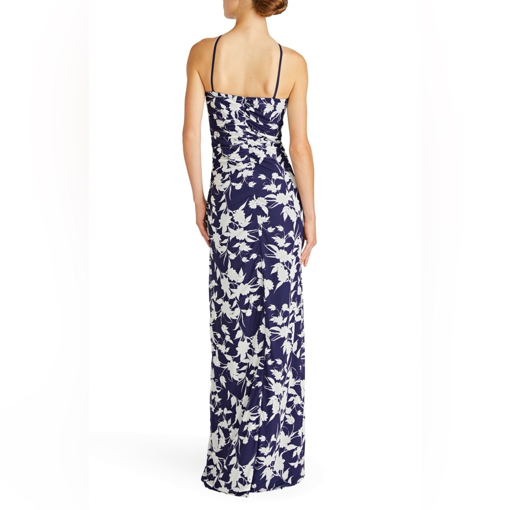 ML MONIQUE LHUILLIER
Giuliana Ruched Sleeveless Mesh Gown in Indigo Botanical - Picture 2 of 7